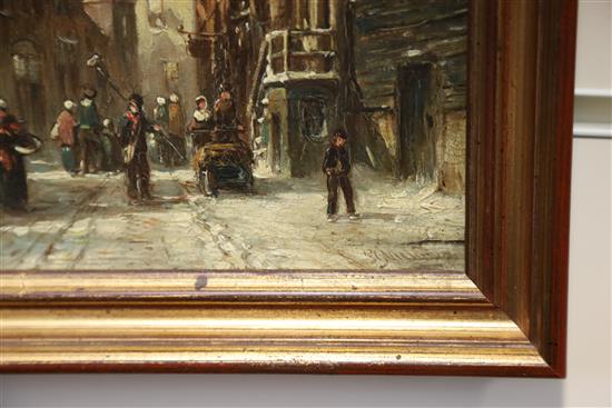 Petrus Gerardus Vertin (1819-1893) Wintery French street scene with figures 9.25 x 7.5in.